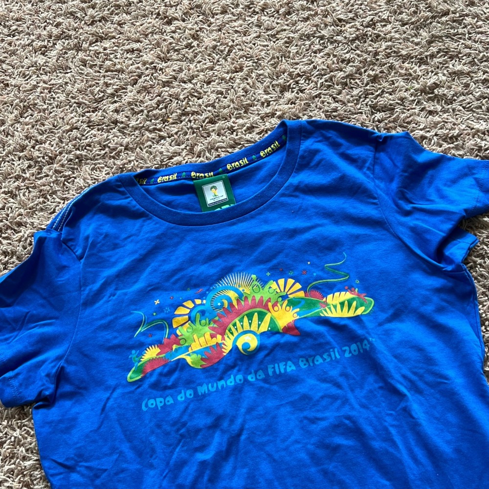 Official FIFA World Cup Brasil 2014 Blue Graphic T-Shirt Mens Large Soccer Tee